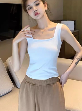 黑色吊带背心女内搭夏新款方领运动美背打底上衣外穿