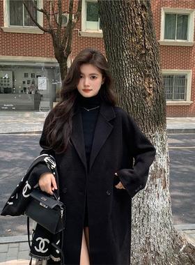 2025韩版双面毛呢大衣秋冬新款女正肩中长款时尚直筒呢子外套