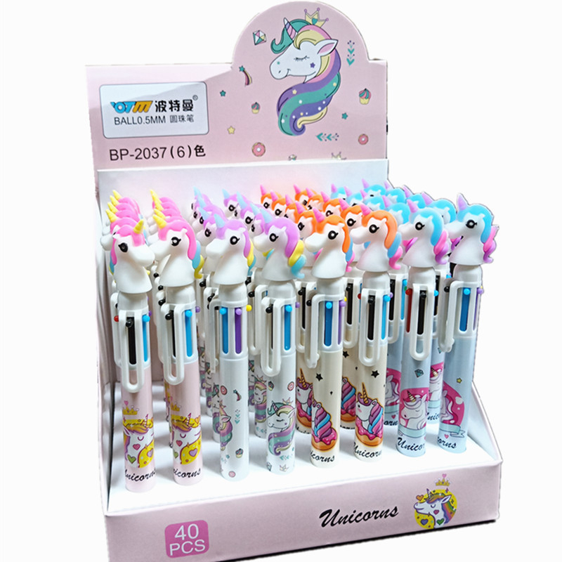 波特曼卡通六色圆珠笔 学生办公2037多色手账圆珠笔6色重点绘画笔
