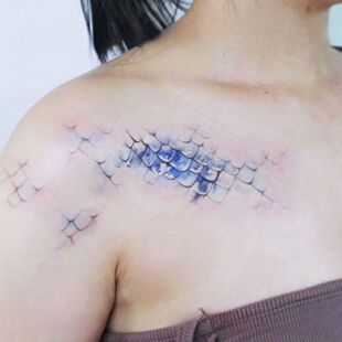 人鱼美学 肩部唯美浪漫氛围感朦胧美人鱼鳞片纹身贴女
