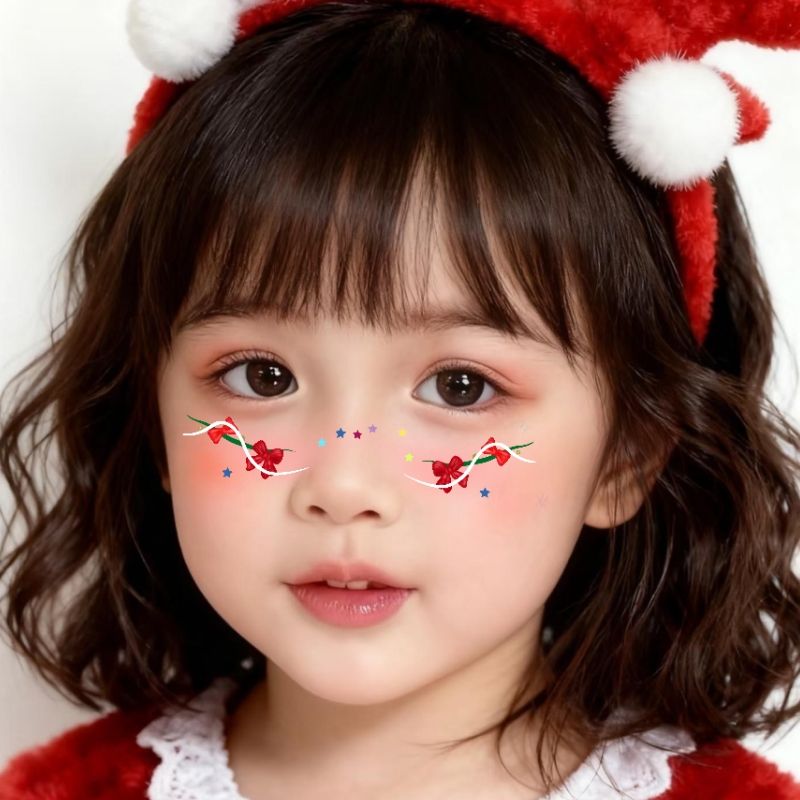 圣诞节纹身贴 彩色蝴蝶结彩灯五角星圣诞氛围趣味儿童装扮脸贴