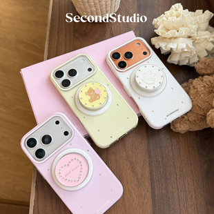 SecondStudio全包边IMD纯色磨砂iPhone17promax手机壳15pro水晶钻石苹果16pro旋转珐琅支架磁吸壳