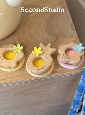 Secondstudio原创可爱戴小花夏威夷度假风实木磁吸支架气囊支架