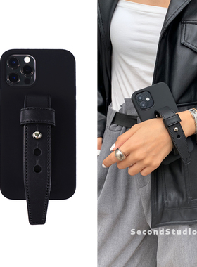 气质黑色适用苹果15promax液态硅胶软壳13防摔腕带16皮质14全包iphone16pro手机壳