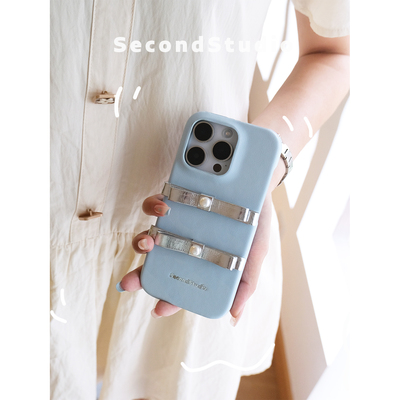 miu风少女奶蓝色皮质苹果15pro