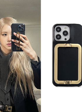 Rose同款苹果16pro自制韩国金属方扣17时尚黑色15高质感小羊皮质iPhone17promax手机壳14pro防摔