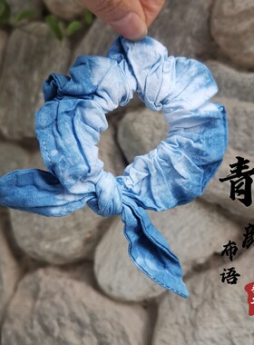 扎染兔耳朵发圈纯棉蓝染手工头花发绳大肠圈气质文艺大理白族扎染
