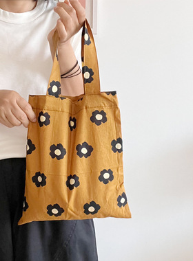 日系慵懒薄棉软布包姜黄色女士手拎包迷你遛弯包