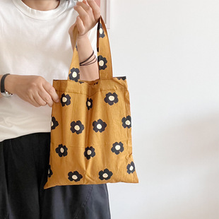 日系慵懒薄棉软布包姜黄色女士手拎包迷你遛弯包