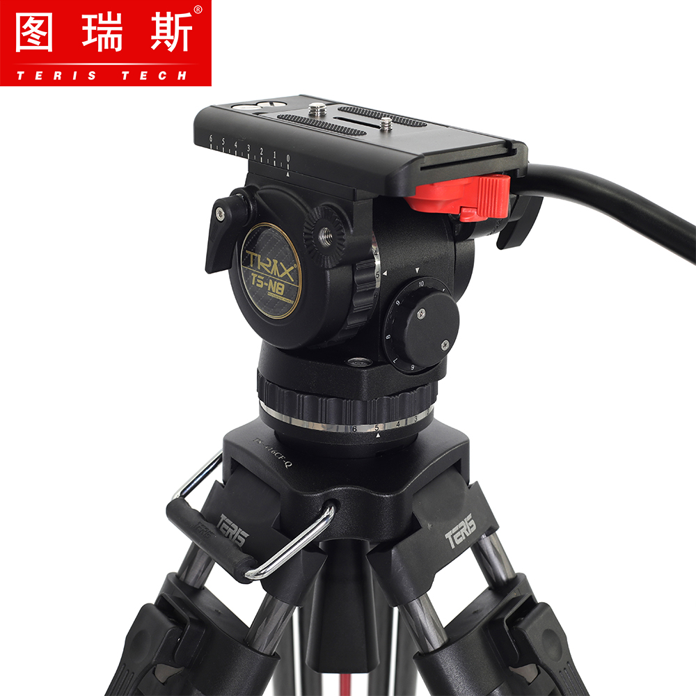 图瑞斯新品TS-N8T-Q一键开锁碳纤维摄像机单反三脚架套装75mm球碗12kg动态平衡承重