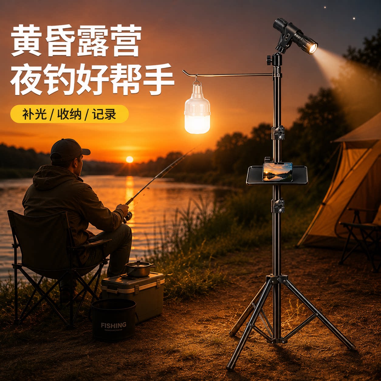 户外露营灯架杆三脚架野营马灯架挂灯架子灯杆照明三角折叠支架图片