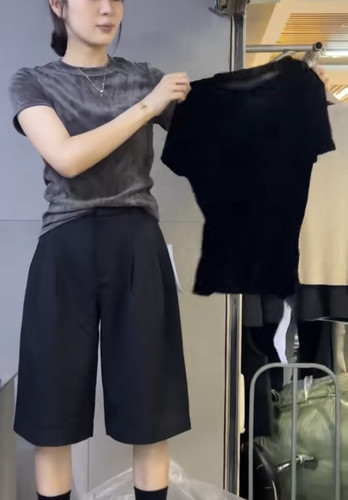 DUDU韩系高审美小众设计师风丝绒性感微透上衣短袖T恤打底衫8292