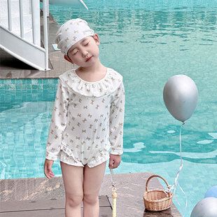 女孩防晒速干衣女宝宝甜美海边游泳儿童泳装 泳衣夏季 女童连体长袖