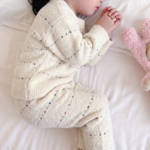 儿童秋冬毛线保暖睡衣男女童半边绒卡通亲子套装宝宝雪尼尔家居服