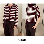 现货 Allude 红白条纹圆领针织开衫 CETTCE 高领短款 毛衣上衣