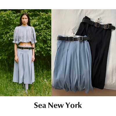 CETTCE 现货 Sea New York 高腰双头腰带收褶阔腿半身裙裤七分裤