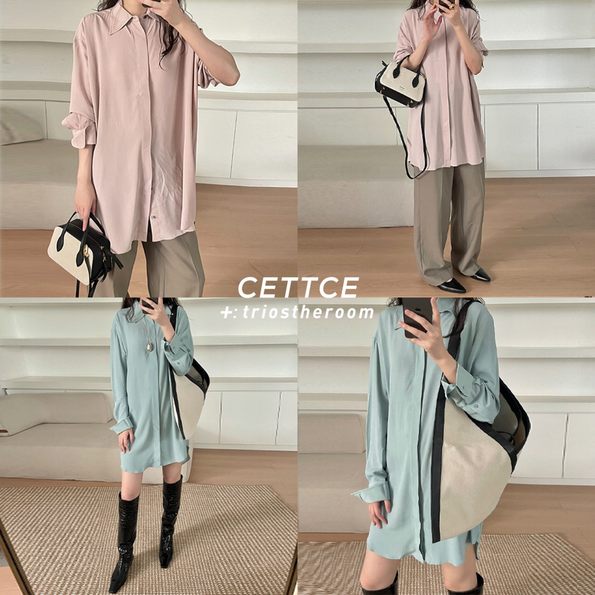 【SALE】CETTCE 折扣现货 Ami 秀款两色长款衬衫式连衣裙真丝