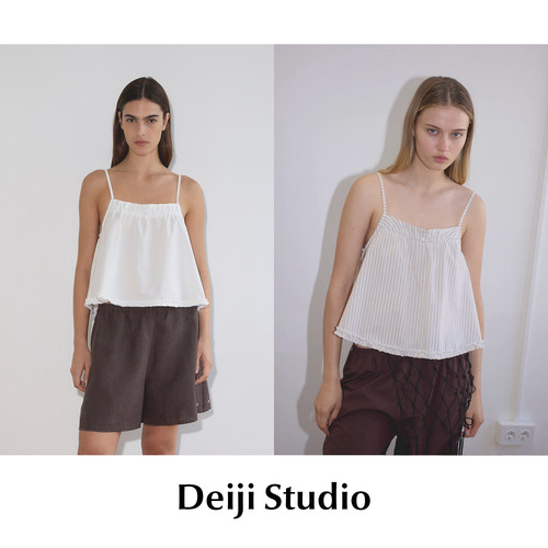 CETTCE 现货 Deiji Studio 有机棉木耳花边条纹吊带上衣 Yoke