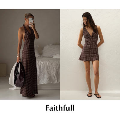 CETTCE 现货 Faithfull 无袖V领波点印花短款挂脖长款吊带连衣裙