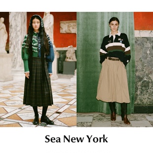 现货 Sea New 腰带伞裙花苞裙 CETTCE York 格纹百褶半裙 SALE