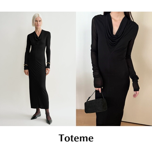 现货 CETTCE SALE 连衣裙Draped 垂褶深V领修身 长款 Toteme