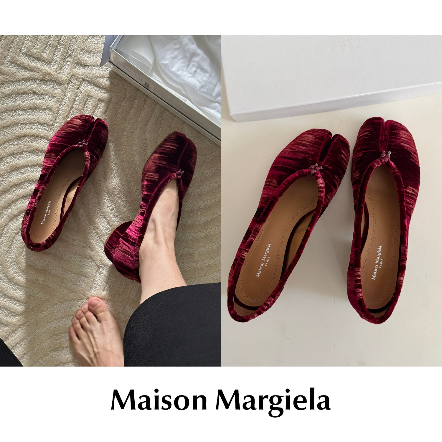 CETTCE 现货 Maison Margiela 马吉拉tabi红丝绒低跟分趾鞋芭蕾鞋