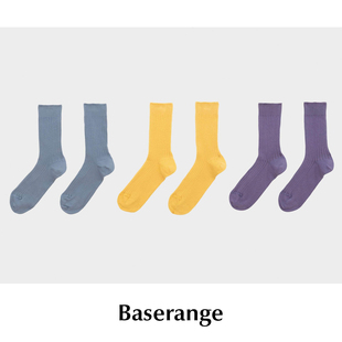 Baserange 纯色简约竖条纹有机棉保暖过踝中筒袜 现货 CETTCE