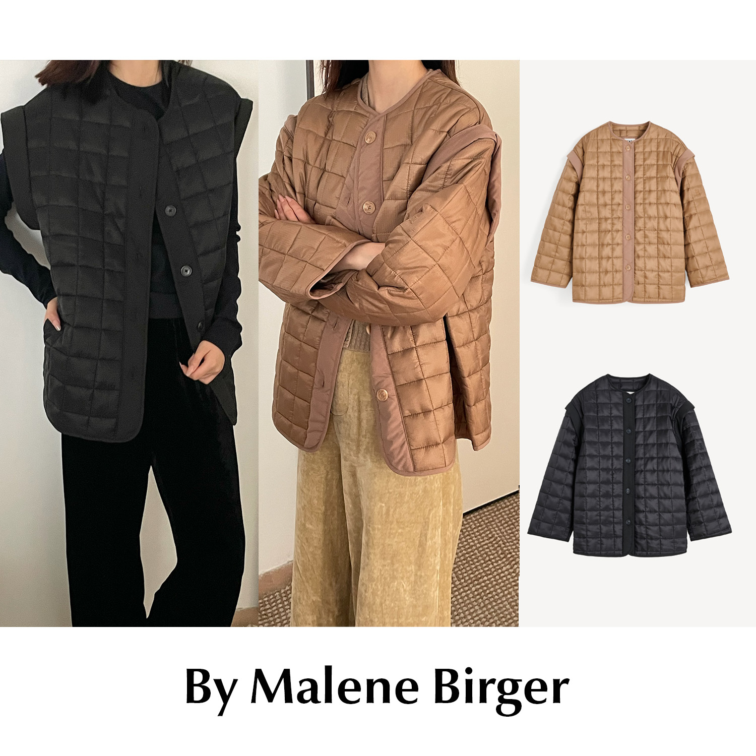 CETTCE 现货 By Malene Birger 可拆卸绗缝廓形菱格无领棉服夹克