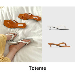 CETTCE 现货 Toteme 鳄鱼纹牛皮压花小猫跟高跟方头夹趾人字拖