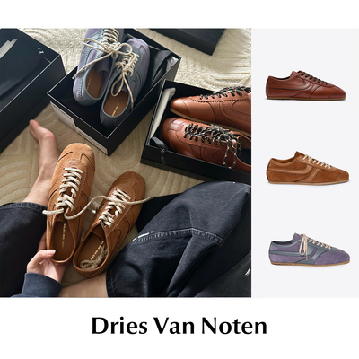 CETTCE 现货 Dries Van Noten 拼接方头系带麂皮德训平底运动鞋