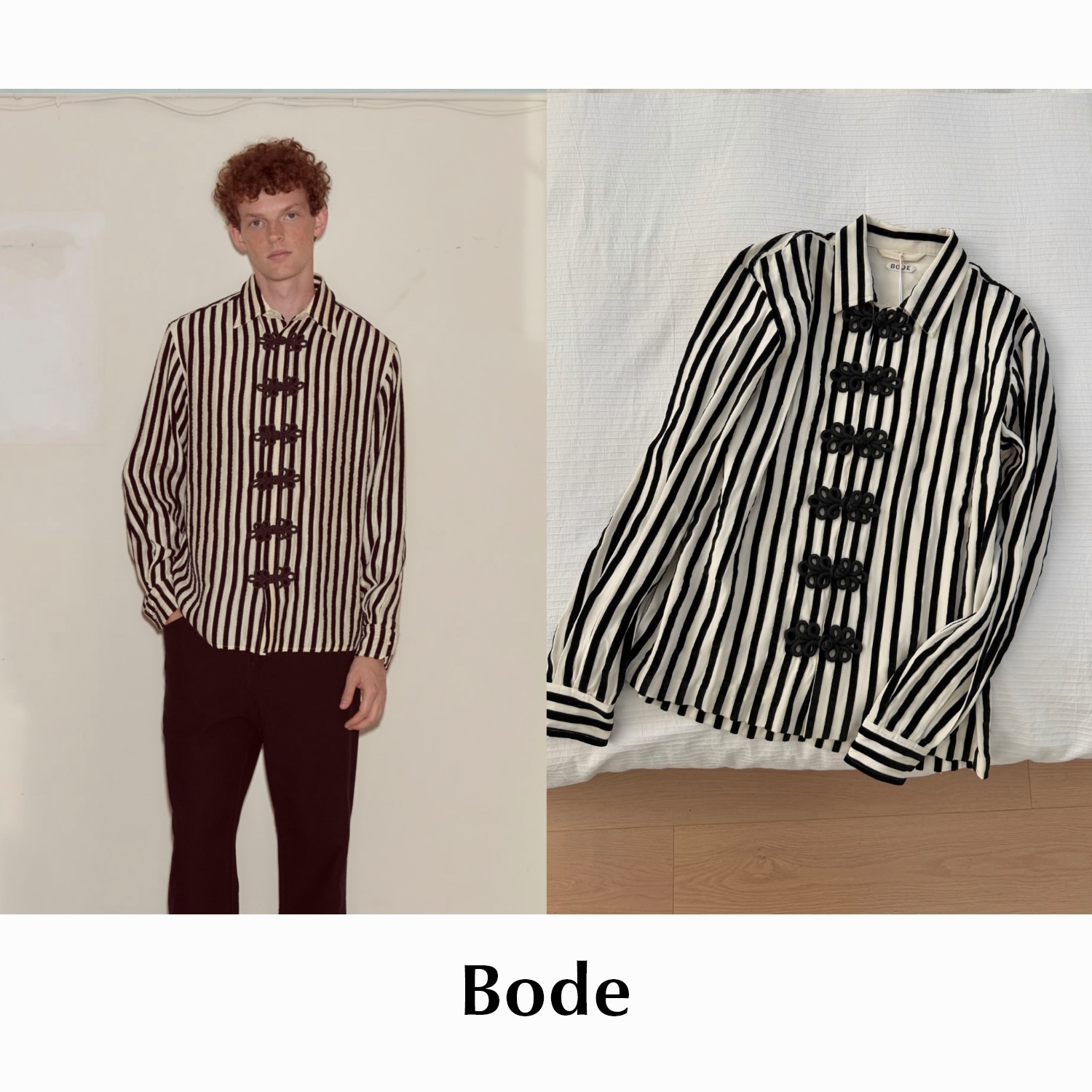 CETTCE 现货 Bode 中式真丝天鹅绒上衣竖条纹盘口立领衬衫外套