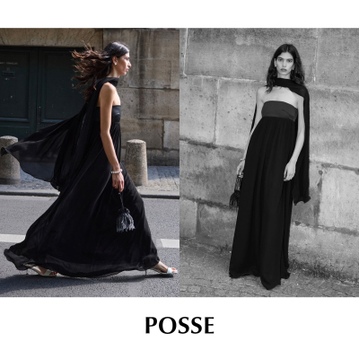 CETTCE 现货 Posse 雪纺裙摆斜纹褶皱长款抹胸连衣裙  Solene