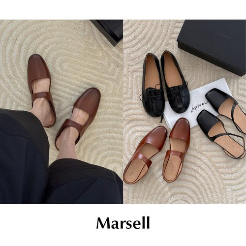 CETTCE 现货 Marsell 皮质光面一脚蹬芭蕾舞鞋平底穆勒鞋凉拖鞋