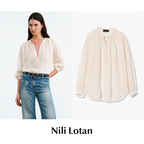 CETTCE 现货 Nili Lotan 象牙白刺绣纯棉巴厘纱Neville上衣衬衫