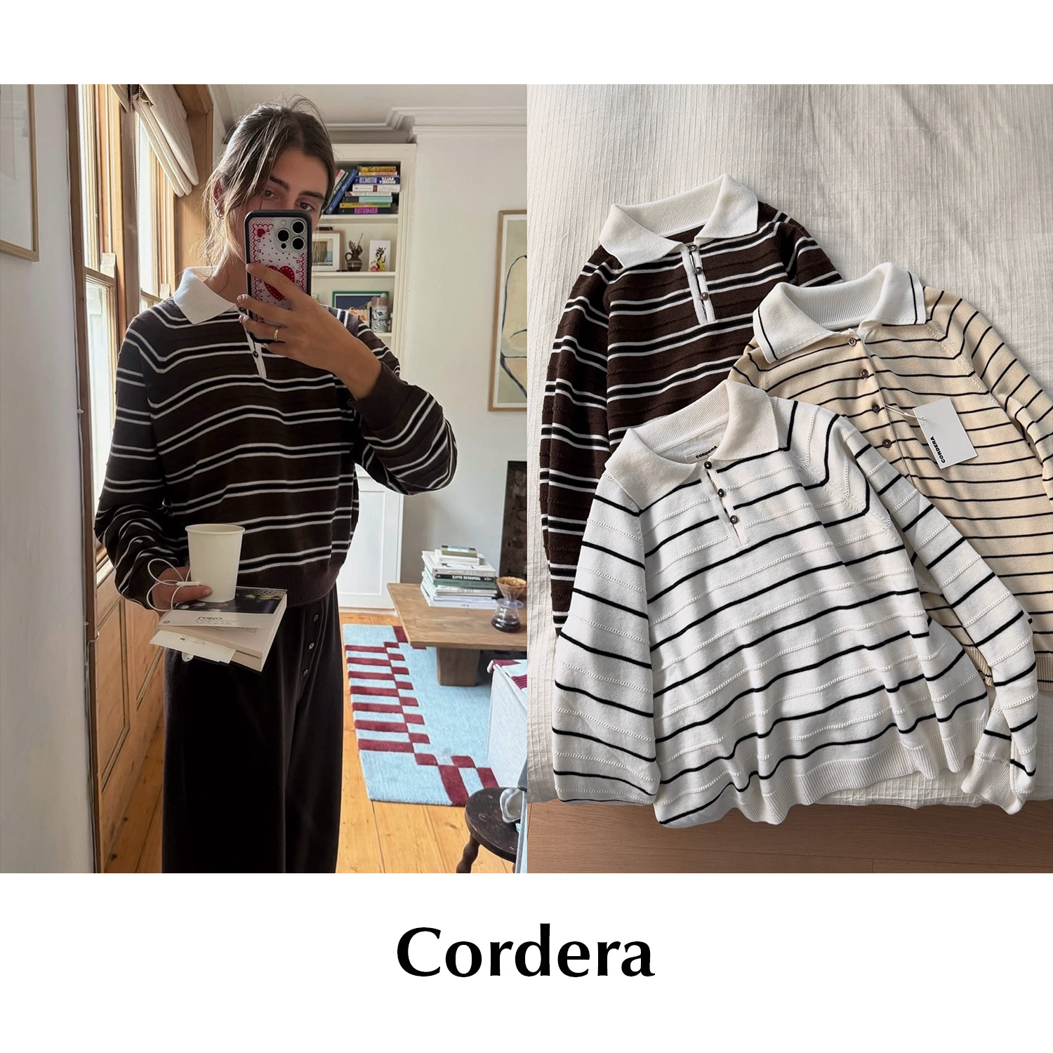 CETTCE 现货 Cordera 撞色条纹美利奴羊毛Polo领翻领毛衣针织衫