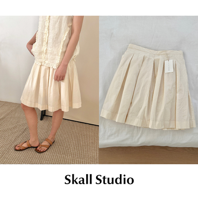 CETTCE 现货 Skall Studio 纯棉侧口袋拉链百褶及膝A字半身裙