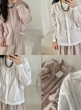 【SALE】CETTCE 现货 Skall studio 圆领蕾丝褶皱长袖衬衫 Aurora