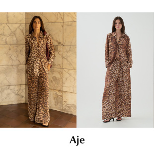 长裤 CETTCE 印花真丝豹纹气质度假阔腿休闲裤 AJE Atomic 现货