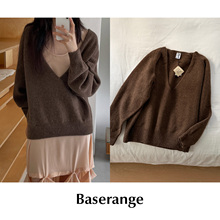 CETTCE 现货 Baserange 棕色宽松深V领套头针织衫长袖毛衣Soar