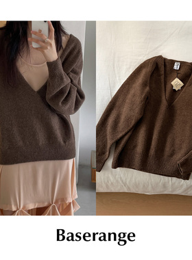 CETTCE 现货 Baserange 棕色宽松深V领套头针织衫长袖毛衣Soar