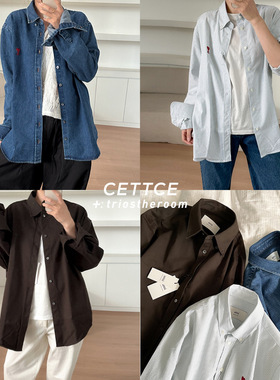 【SALE】CETTCE 现货 Ami 新款棉质刺绣爱心logo翻领牛仔条纹衬衫