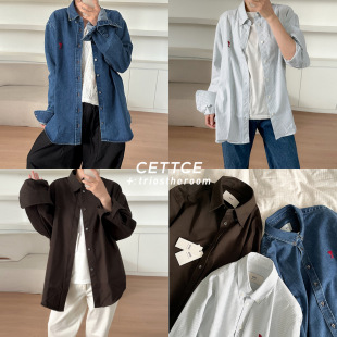 SALE 新款 CETTCE Ami 棉质刺绣爱心logo翻领牛仔条纹衬衫 现货