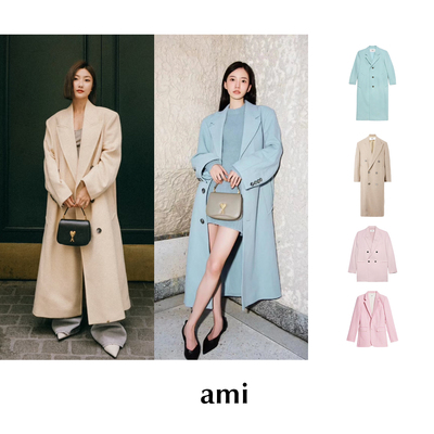 【SALE】CETTCE 现货 Ami 秀款双排扣西装人字纹大衣格纹羊毛外套