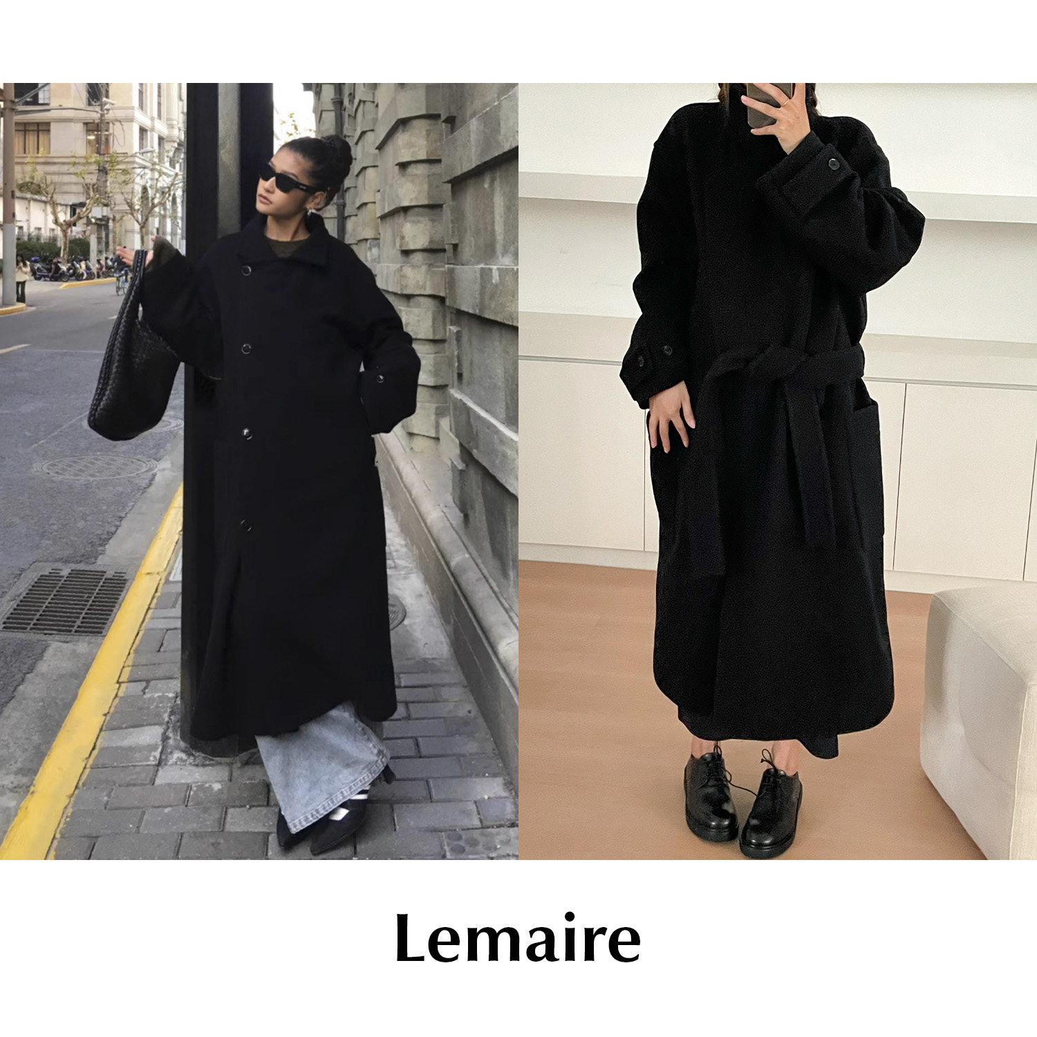 CETTCE 现货 Lemaire 经典款羊毛系带立领中长款裹身浴袍大衣