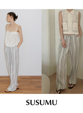 【SALE】CETTCE 现货SUSUMU棉麻混纺宽松竖条纹抽绳裤Shirt休闲裤