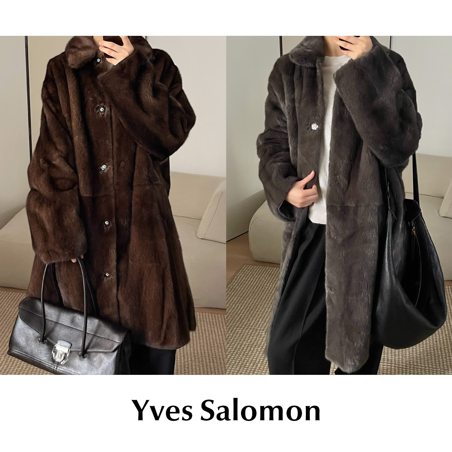 CETTCE 现货 Yves Salomon 双面两穿水貂毛派克大衣外套 Manteau