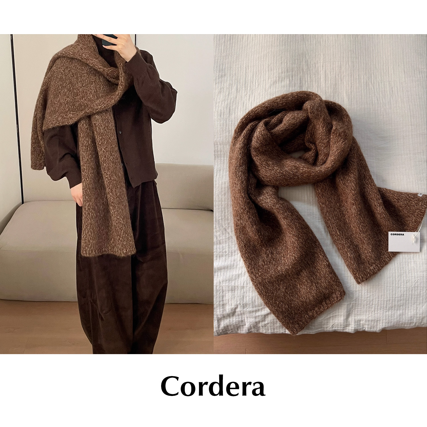 CETTCE 现货 Cordera 超细羊驼毛混色复古保暖粗针织长款围巾披肩