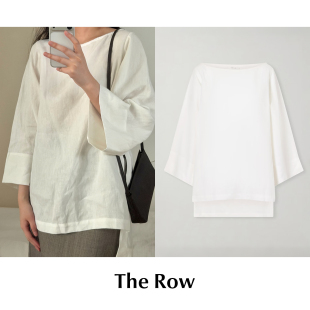 Row The 亚麻圆领七分袖 侧开衩宽松衬衫 Junia CETTCE 上衣 现货