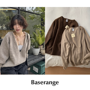 长袖 CETTCE 棕色宽松深V领套头针织衫 Baserange 毛衣Soar 现货