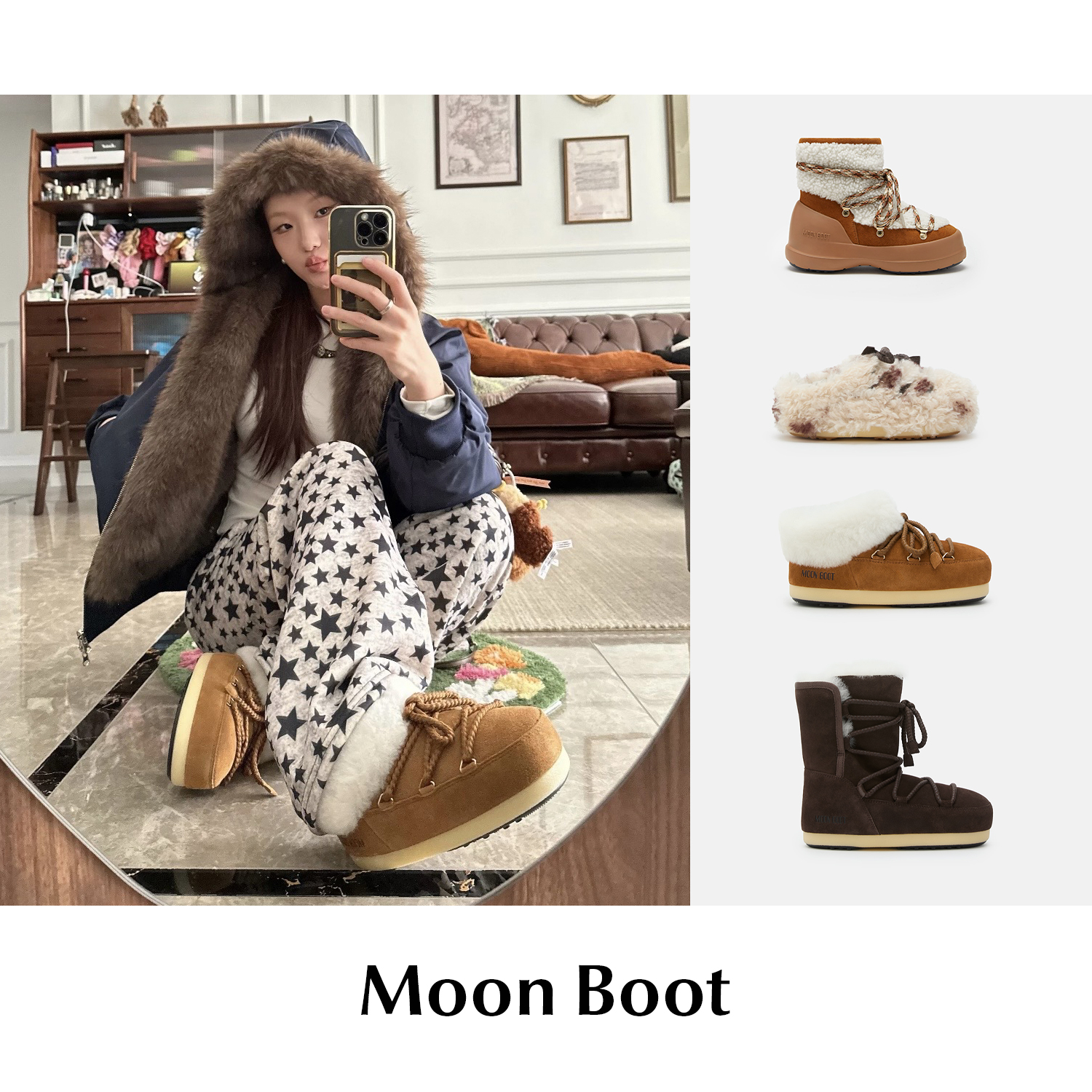 CETTCE 现货 Moon Boot 经典防水泼溅羊皮系带Luna雪地靴 evx穆勒